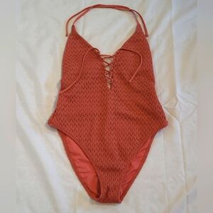 Hollister Lace up Crochet One Piece Bathing Suit Women Large Beach Swim Vacation